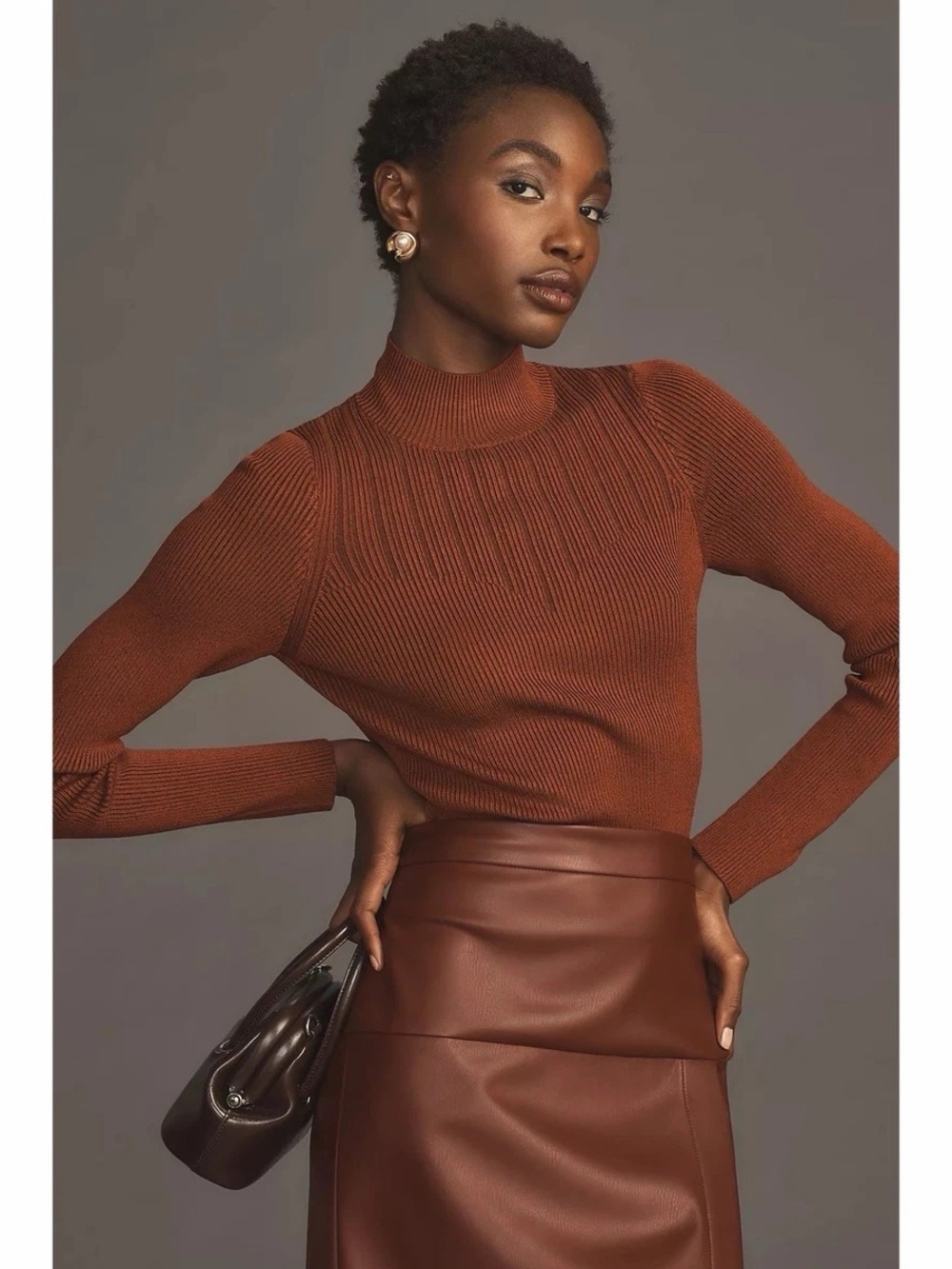 Anthropologie Brown Turtleneck Fall Sweater - Picture 1 of 3